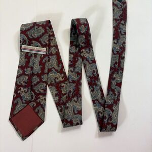 Vintage American Edition Paisley Tie Mens Burgundy Blue Silk Blend‎ Made in USA